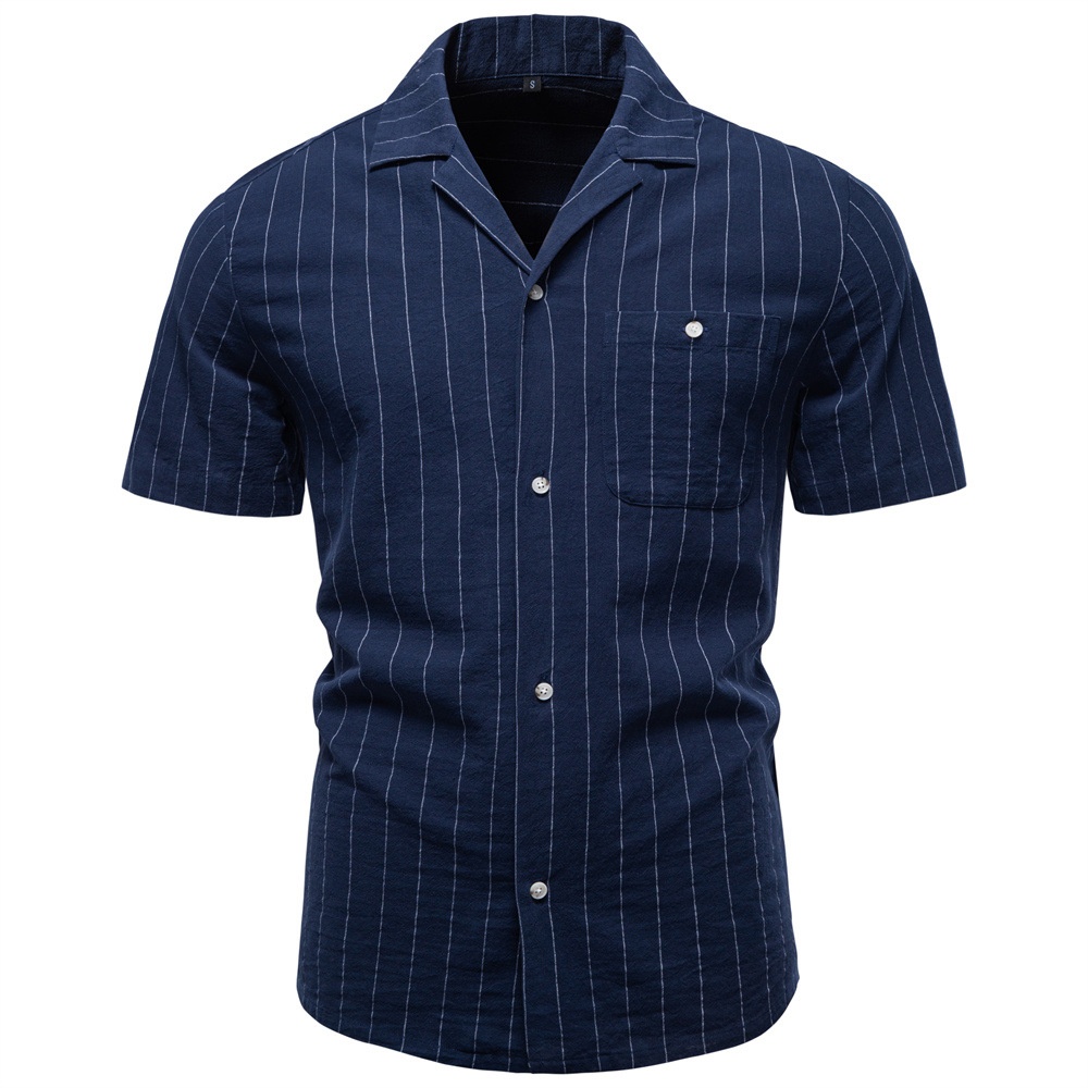 Striped Cuban Collar Short-Sleeve Men's Shirt for Summer Casual Wear