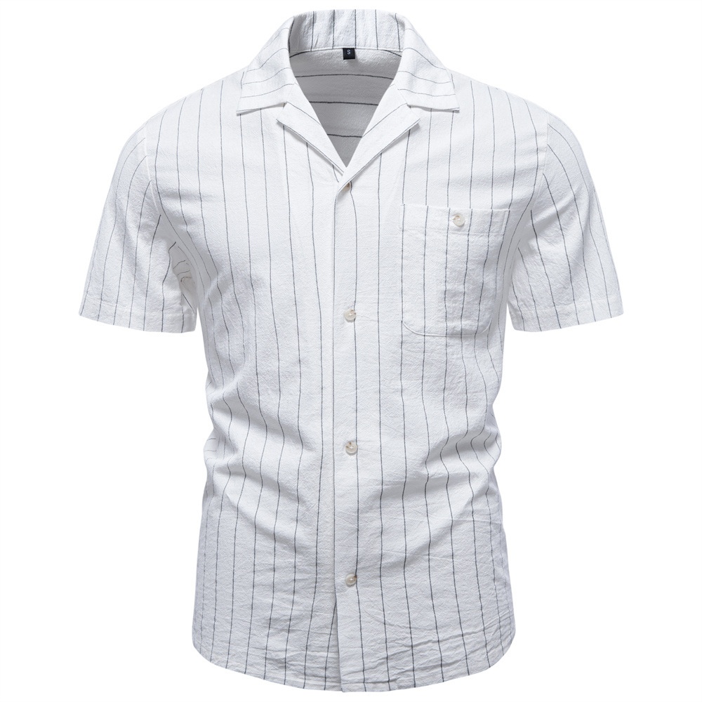 Striped Cuban Collar Short-Sleeve Men's Shirt for Summer Casual Wear