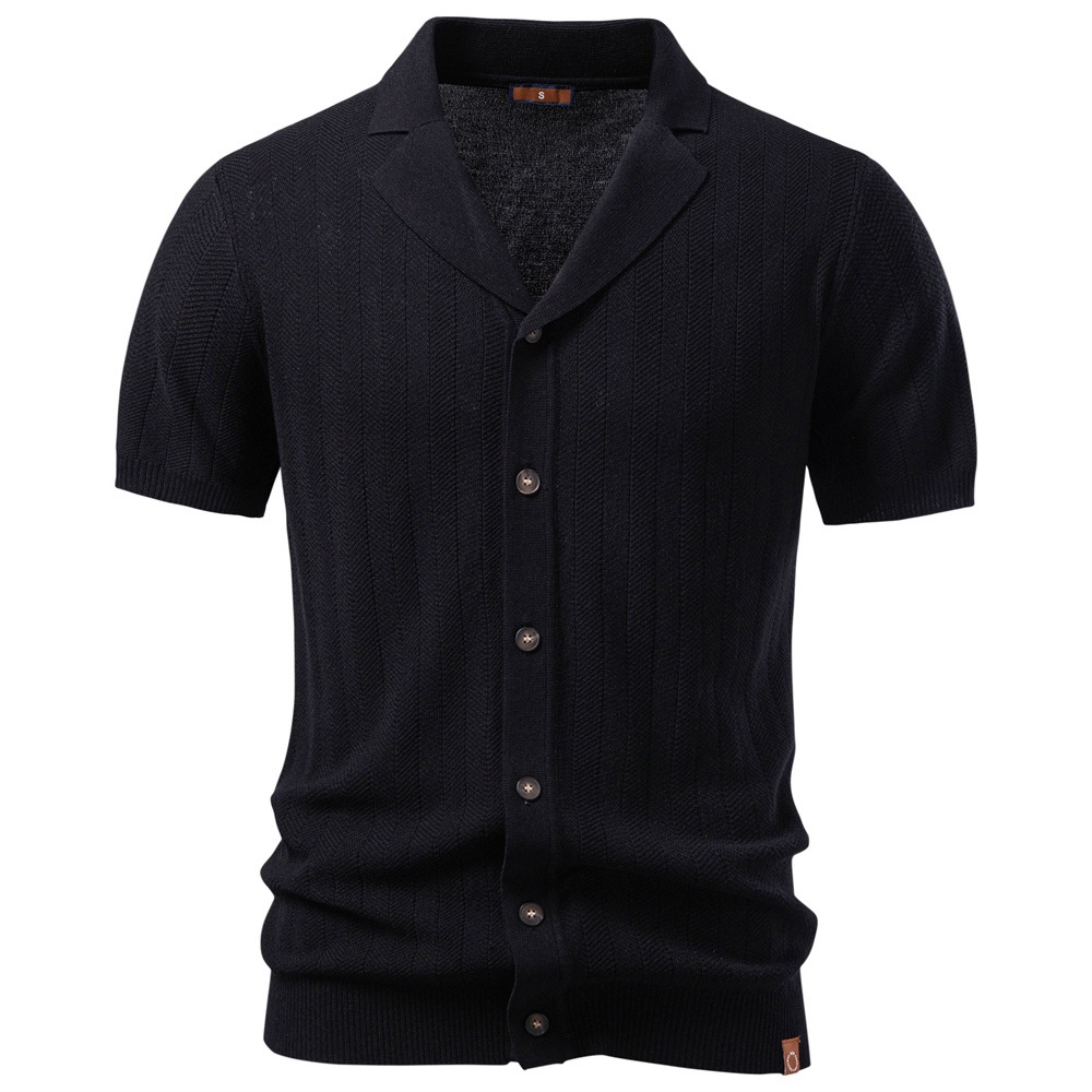 Short-Sleeve Knitted Buttoned Shirt, Men's Business Casual Spring/Summer Cardigan