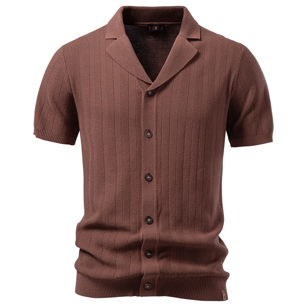 Short-Sleeve Knitted Buttoned Shirt, Men's Business Casual Spring/Summer Cardigan