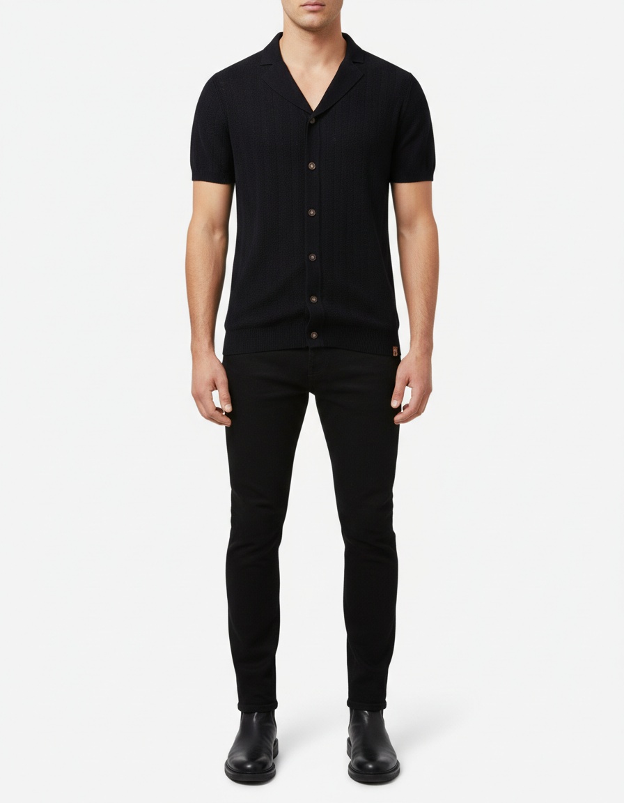 Short-Sleeve Knitted Buttoned Shirt, Men's Business Casual Spring/Summer Cardigan