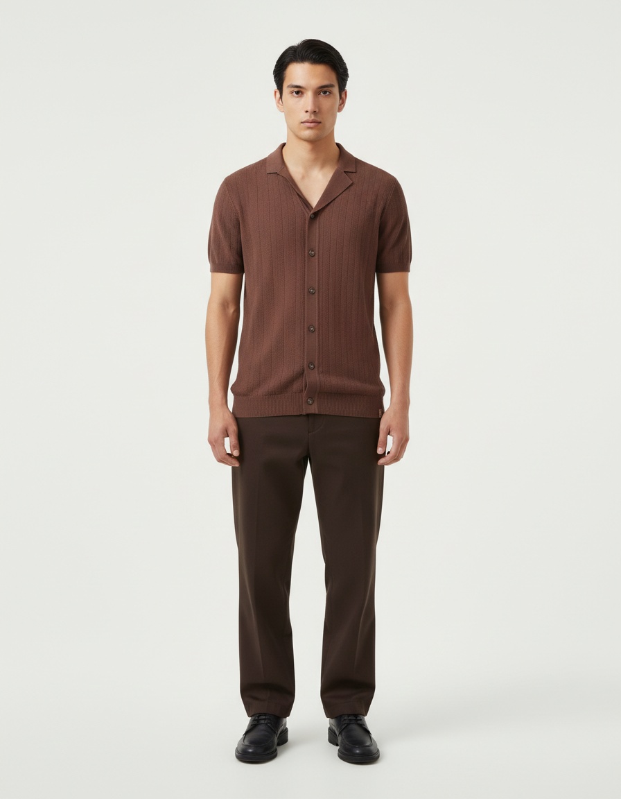 Short-Sleeve Knitted Buttoned Shirt, Men's Business Casual Spring/Summer Cardigan