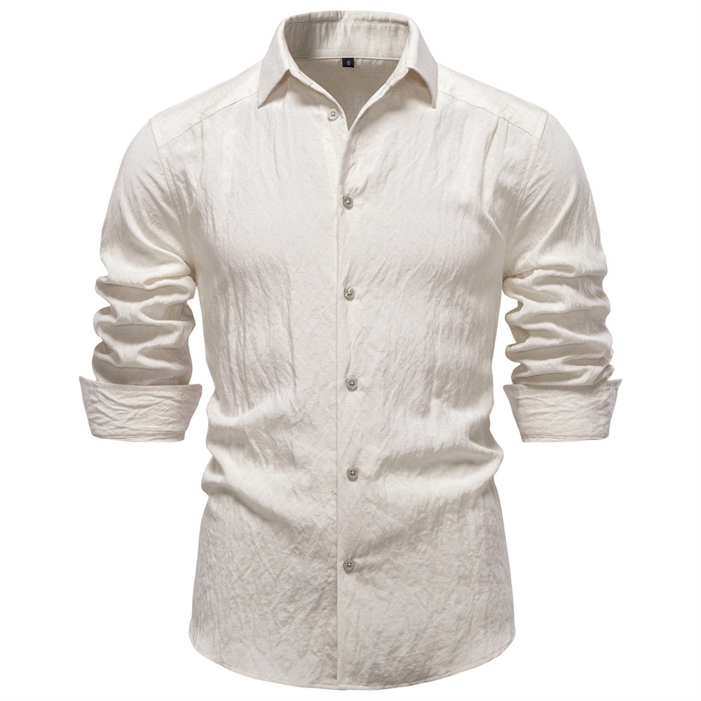 Wrinkled Texture Relaxed Fit Business Casual Men's Long-Sleeved Shirt
