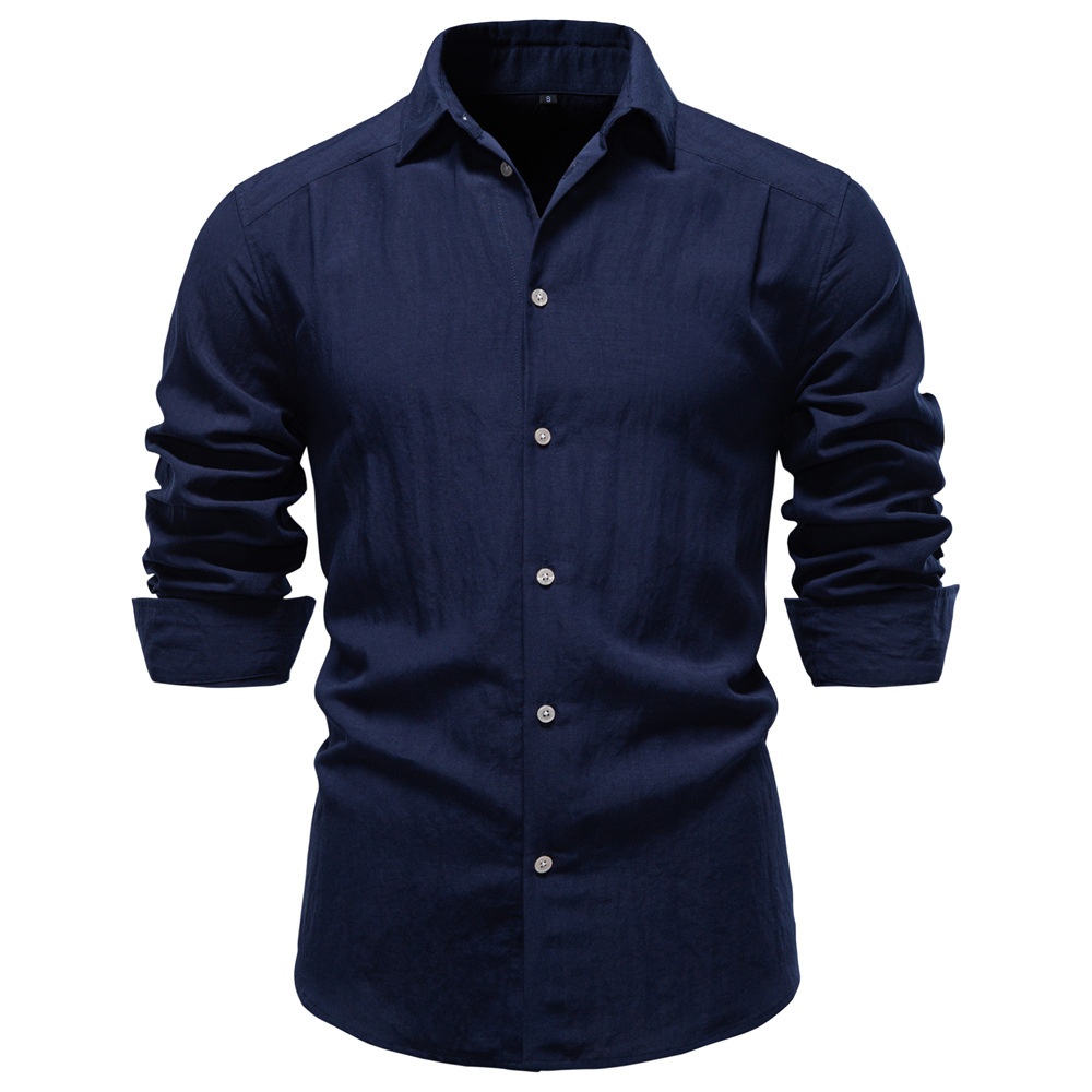 Wrinkled Texture Relaxed Fit Business Casual Men's Long-Sleeved Shirt