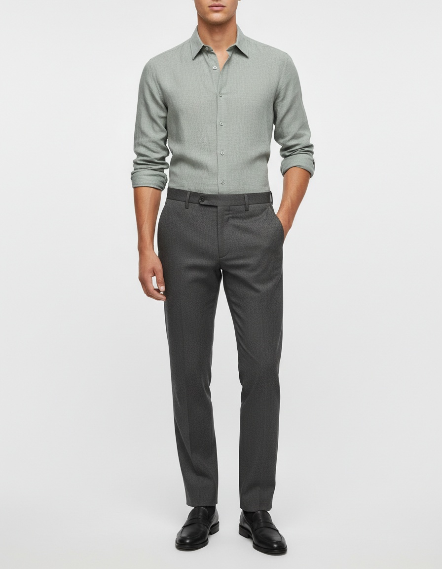 Wrinkled Texture Relaxed Fit Business Casual Men's Long-Sleeved Shirt