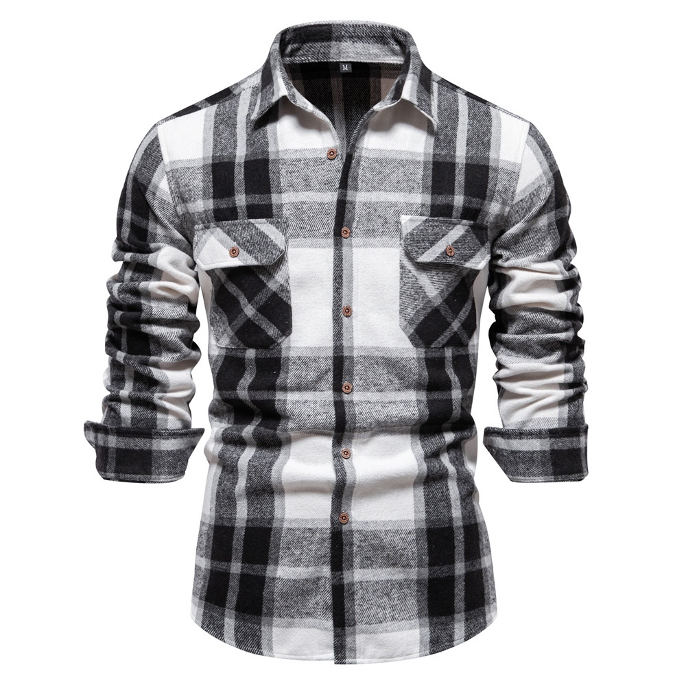 Plaid Professional Style Long Sleeve Men's Shirt with Pocket for Autumn Business Casual Wear