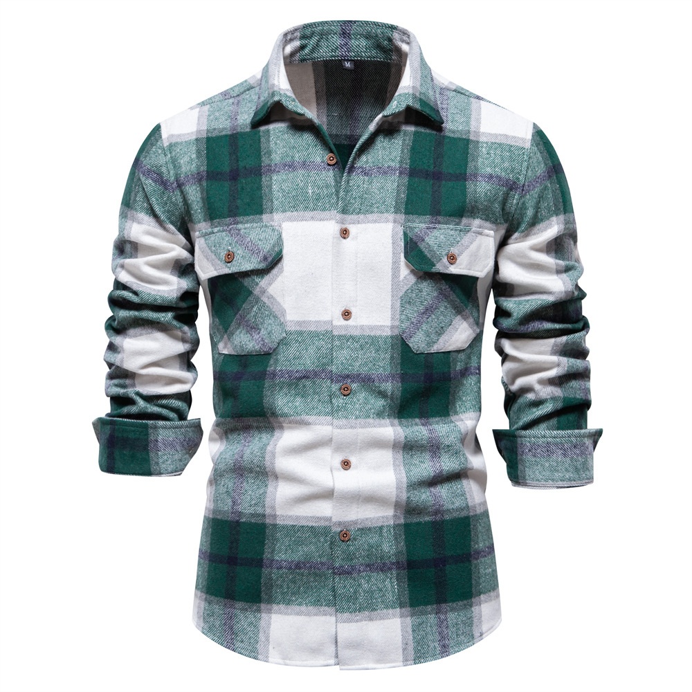 Plaid Professional Style Long Sleeve Men's Shirt with Pocket for Autumn Business Casual Wear