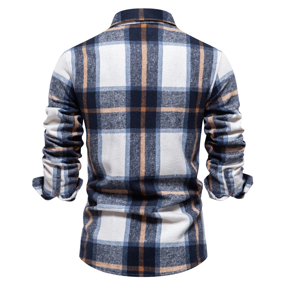 Plaid Professional Style Long Sleeve Men's Shirt with Pocket for Autumn Business Casual Wear