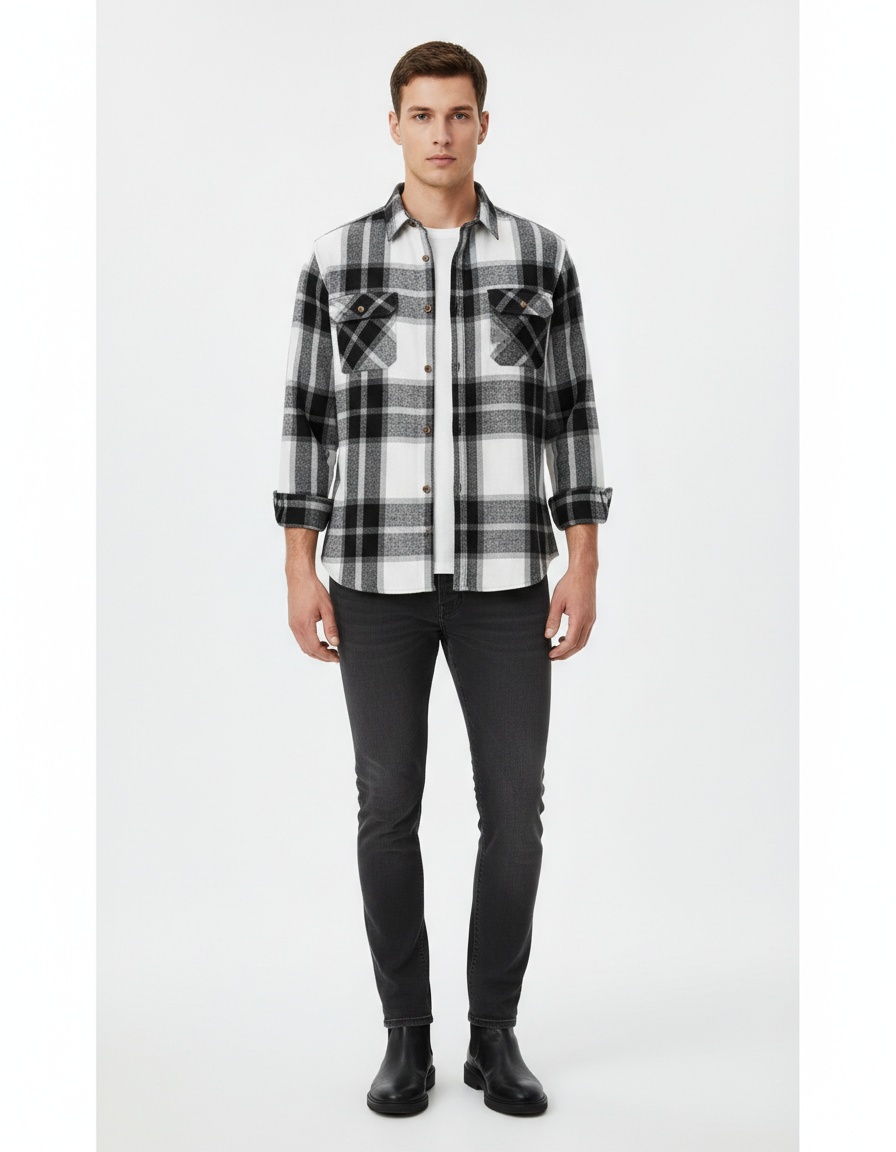 Plaid Professional Style Long Sleeve Men's Shirt with Pocket for Autumn Business Casual Wear