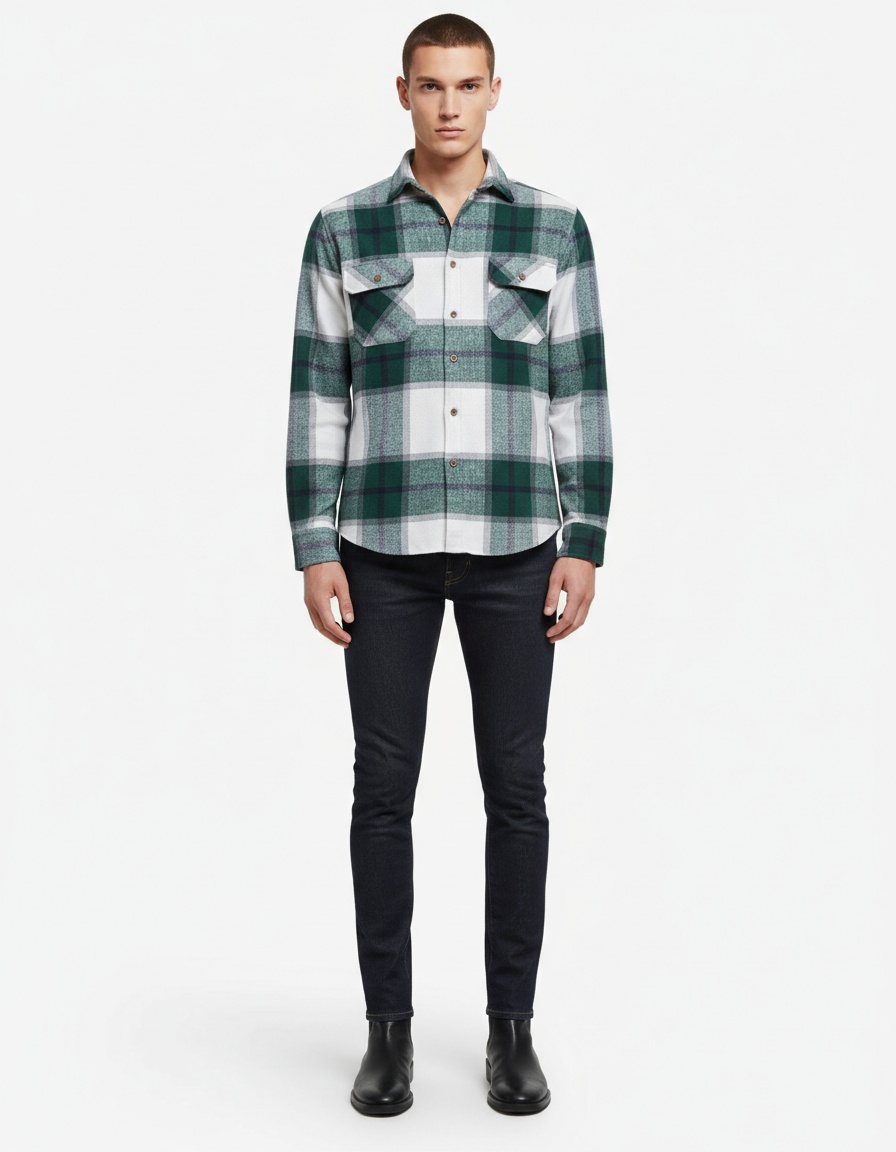 Plaid Professional Style Long Sleeve Men's Shirt with Pocket for Autumn Business Casual Wear