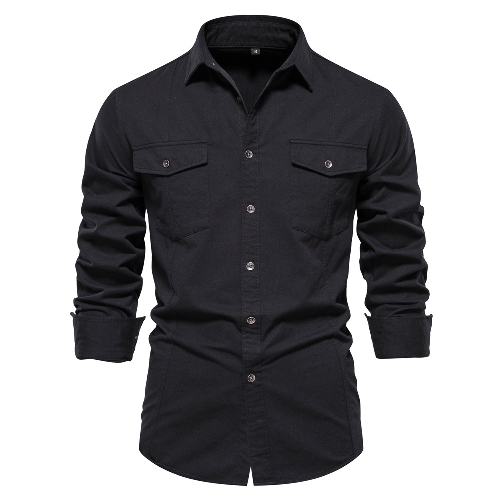 Solid Color Autumn Long-Sleeved Men's Shirt for Business and Casual Wear