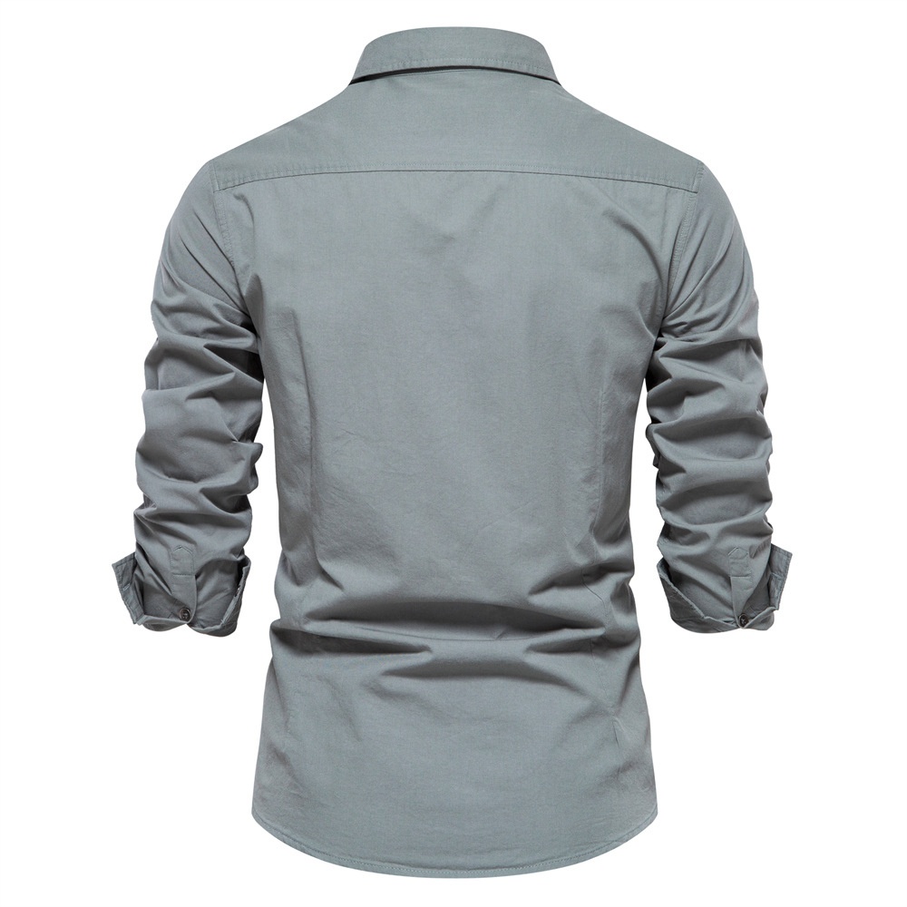 Solid Color Autumn Long-Sleeved Men's Shirt for Business and Casual Wear