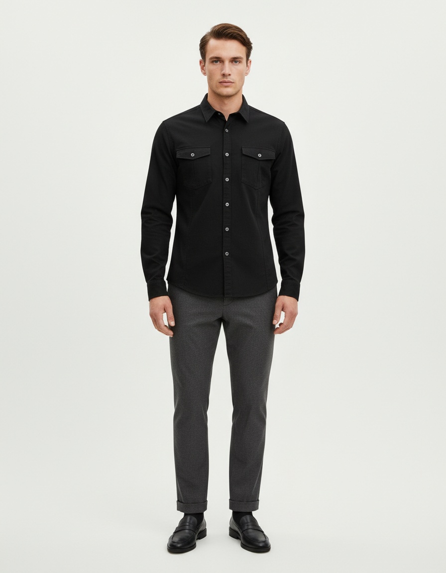 Solid Color Autumn Long-Sleeved Men's Shirt for Business and Casual Wear