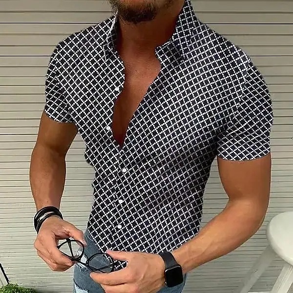 Casual Polka Dot Print Breathable Men's Short-Sleeve Shirt