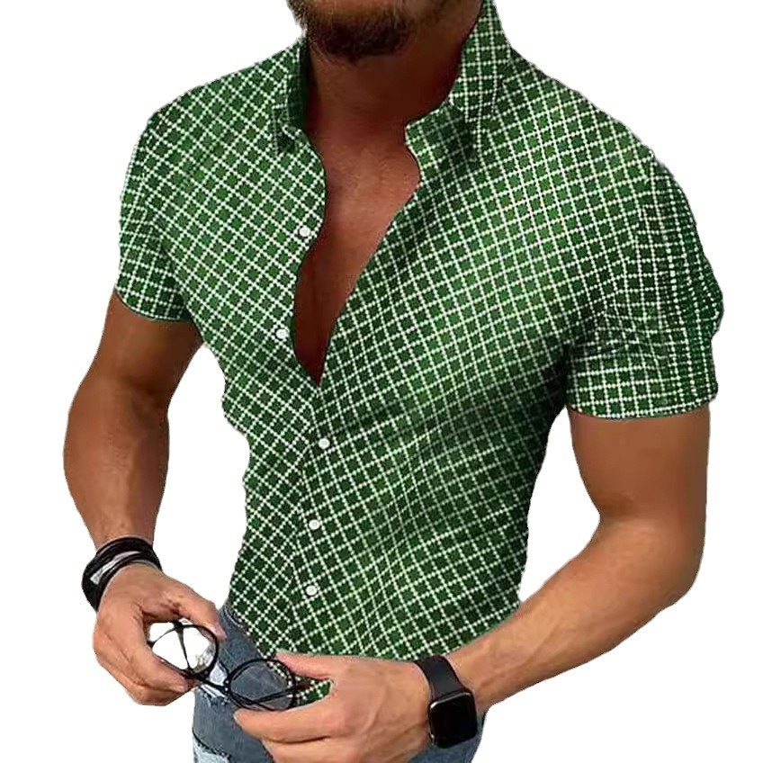 Casual Polka Dot Print Breathable Men's Short-Sleeve Shirt