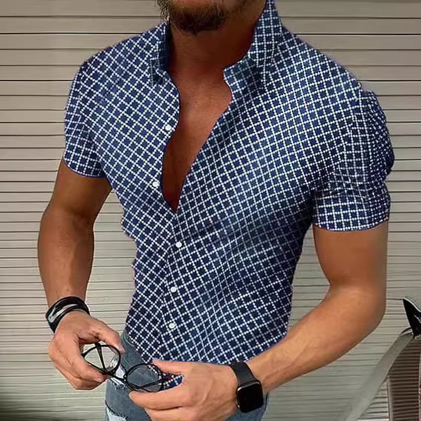 Casual Polka Dot Print Breathable Men's Short-Sleeve Shirt