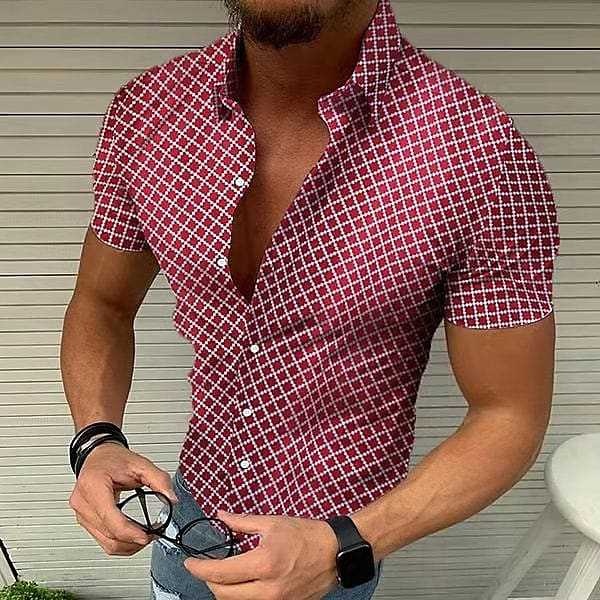 Casual Polka Dot Print Breathable Men's Short-Sleeve Shirt