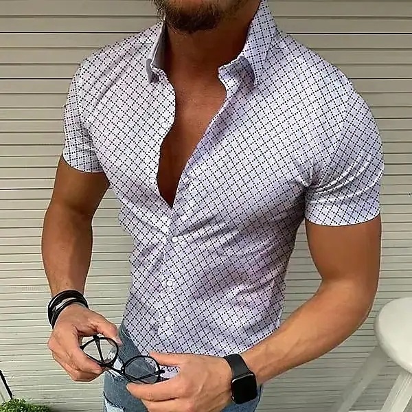 Casual Polka Dot Print Breathable Men's Short-Sleeve Shirt