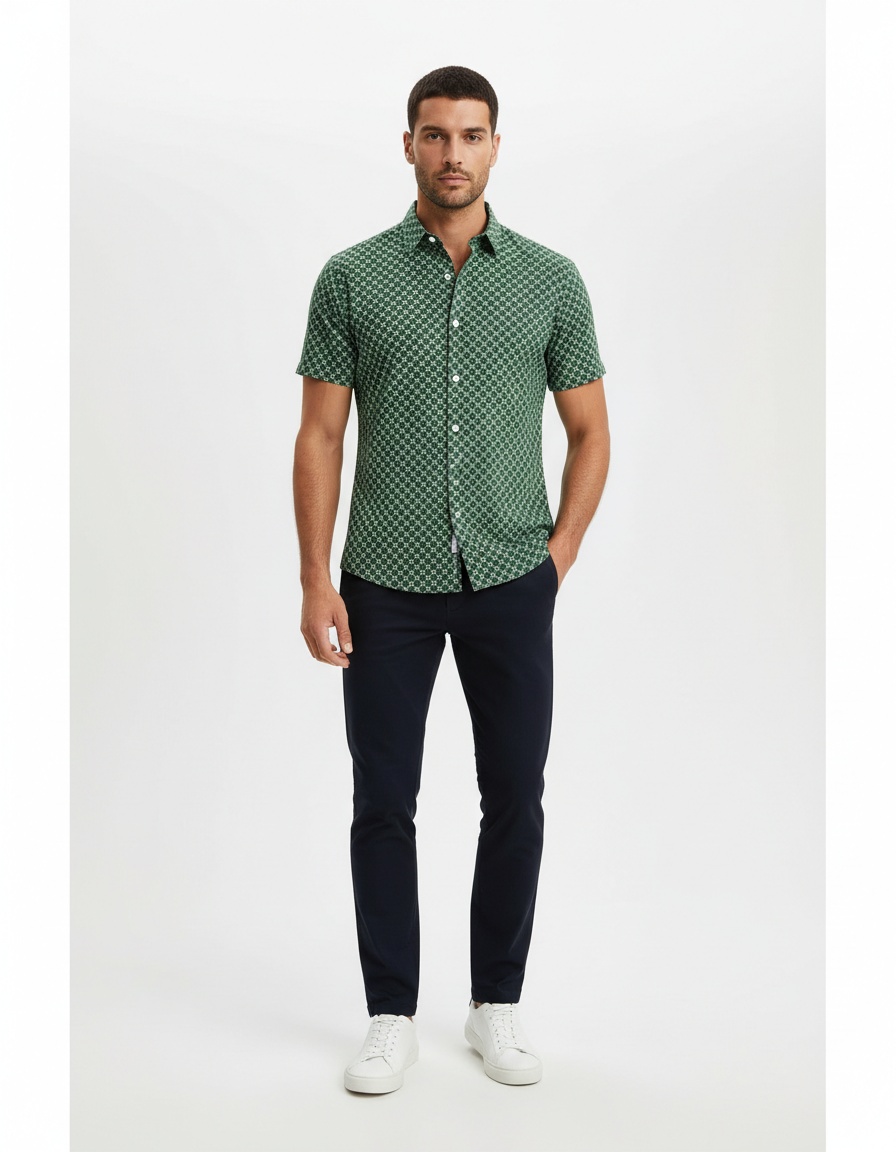 Casual Polka Dot Print Breathable Men's Short-Sleeve Shirt