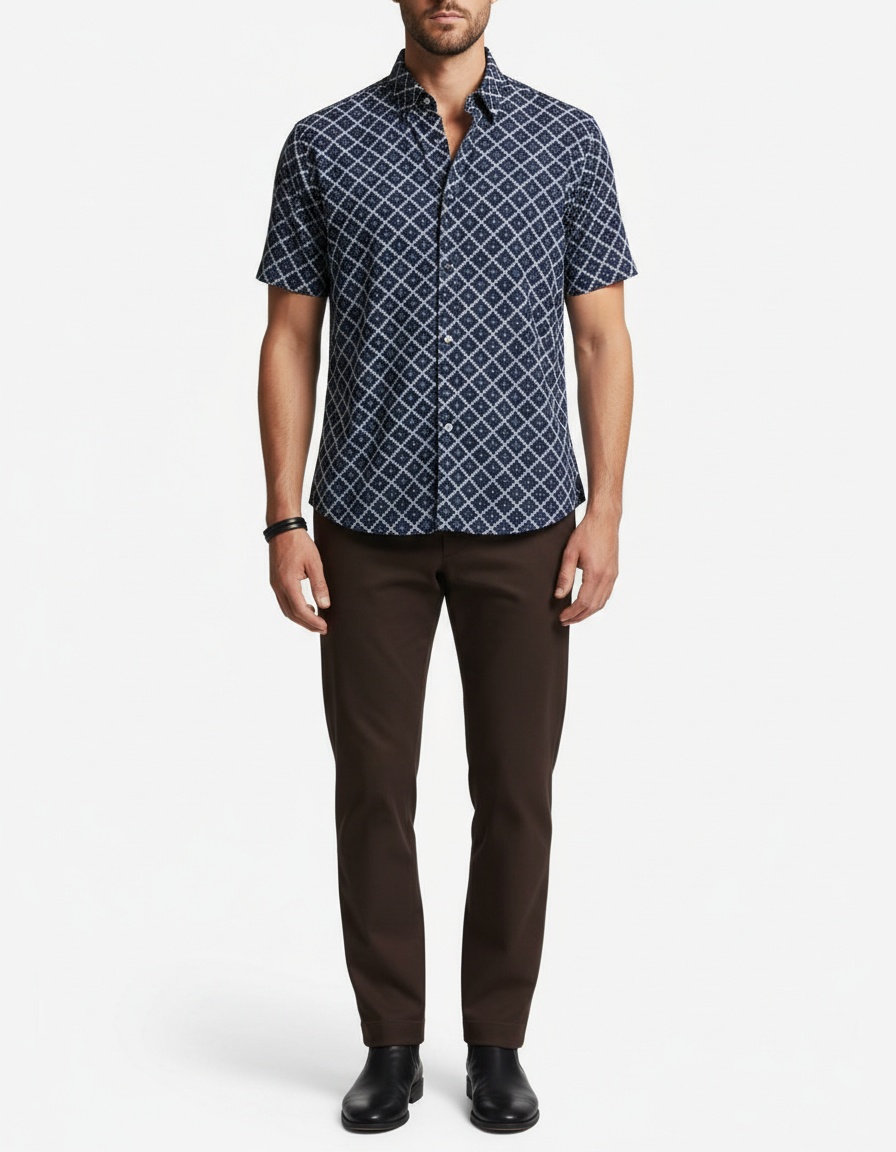 Casual Polka Dot Print Breathable Men's Short-Sleeve Shirt