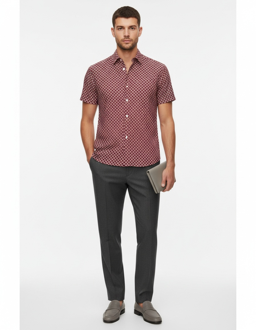 Casual Polka Dot Print Breathable Men's Short-Sleeve Shirt