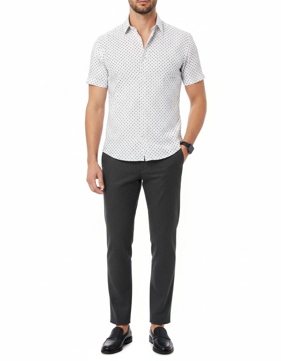 Casual Polka Dot Print Breathable Men's Short-Sleeve Shirt