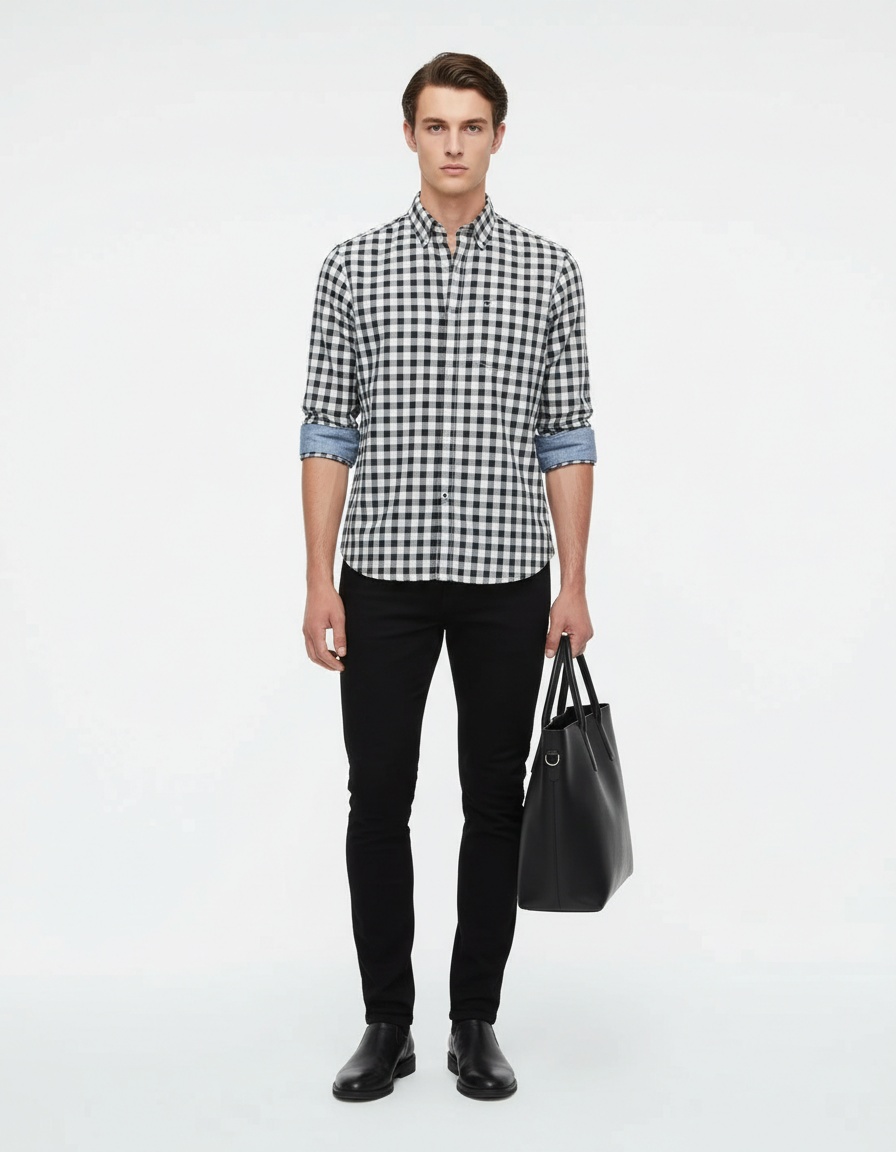 Plaid Long-Sleeved Wrinkle-Free Men's Casual Shirt for Plus Size Comfort