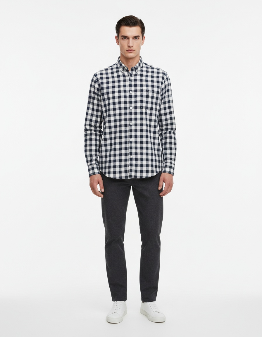 Plaid Long-Sleeved Wrinkle-Free Men's Casual Shirt for Plus Size Comfort