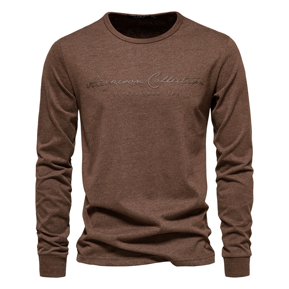 Crew Neck Long-Sleeved Men's T-Shirt with Casual Letter Print Base Layer