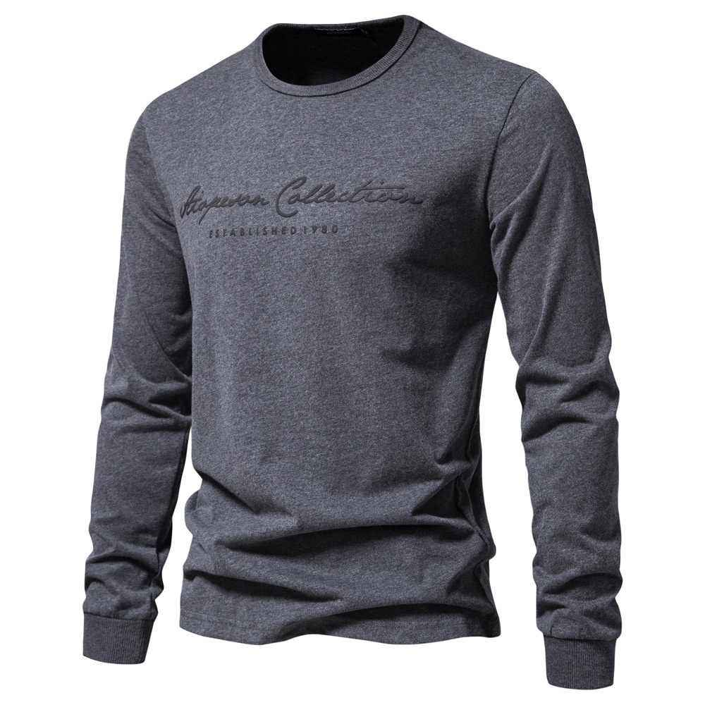 Crew Neck Long-Sleeved Men's T-Shirt with Casual Letter Print Base Layer