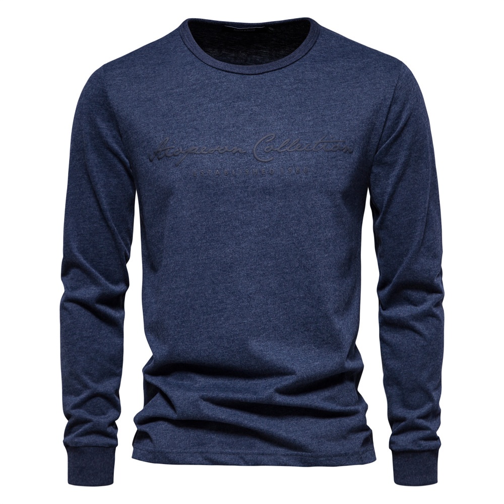 Crew Neck Long-Sleeved Men's T-Shirt with Casual Letter Print Base Layer