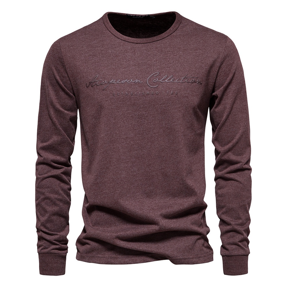 Crew Neck Long-Sleeved Men's T-Shirt with Casual Letter Print Base Layer
