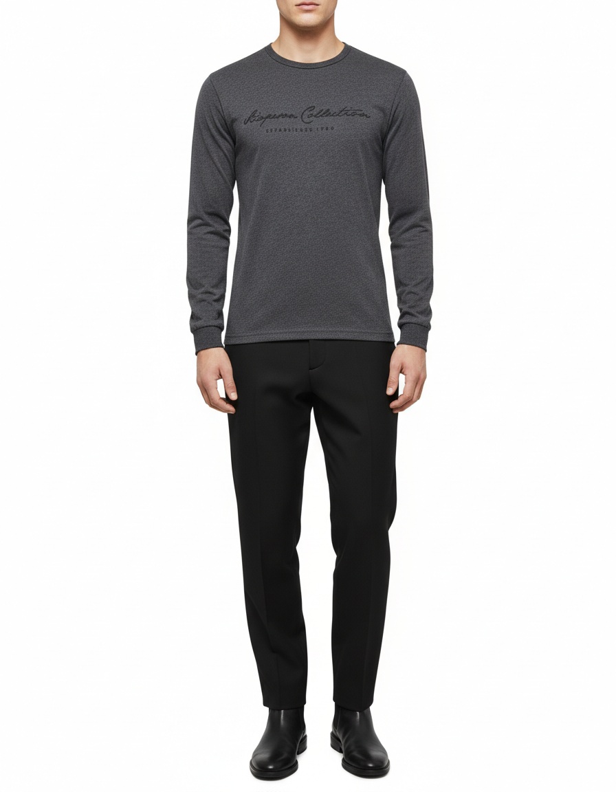 Crew Neck Long-Sleeved Men's T-Shirt with Casual Letter Print Base Layer