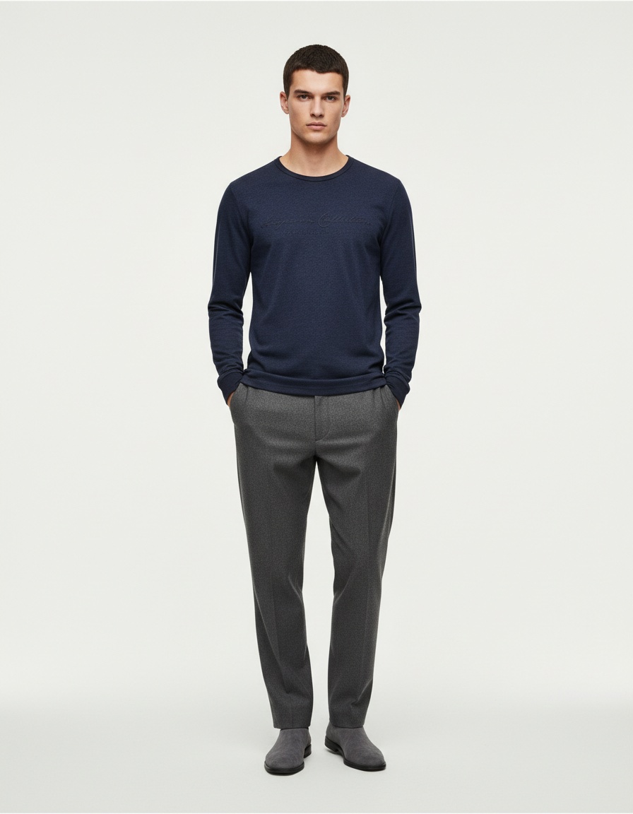 Crew Neck Long-Sleeved Men's T-Shirt with Casual Letter Print Base Layer