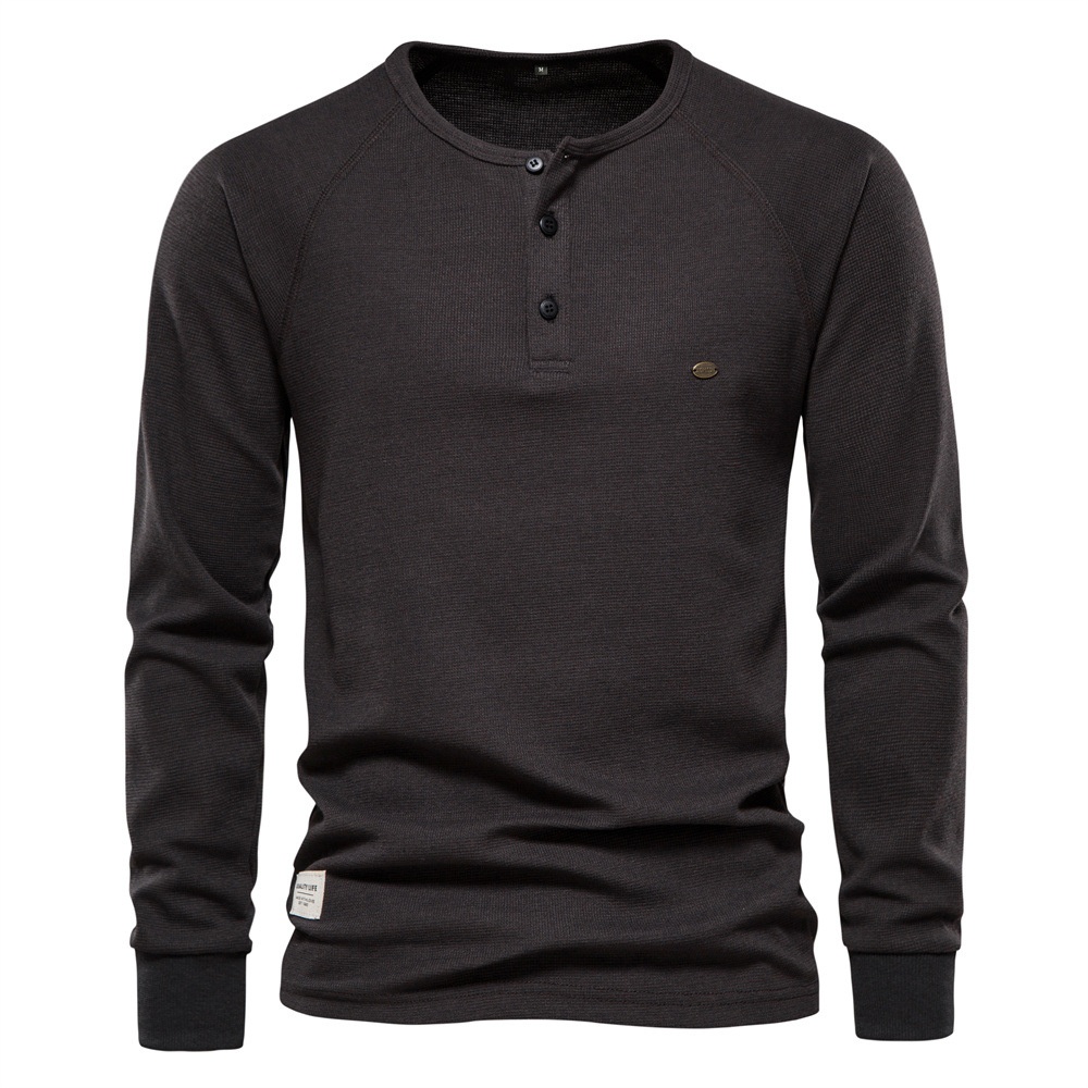 Long-Sleeved Henley Men's T-Shirt for Autumn and Winter Casual Wear