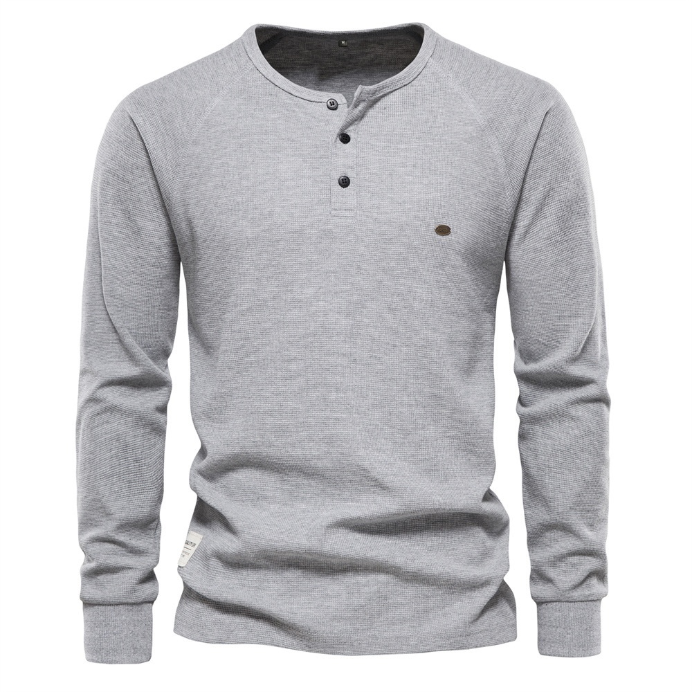 Long-Sleeved Henley Men's T-Shirt for Autumn and Winter Casual Wear