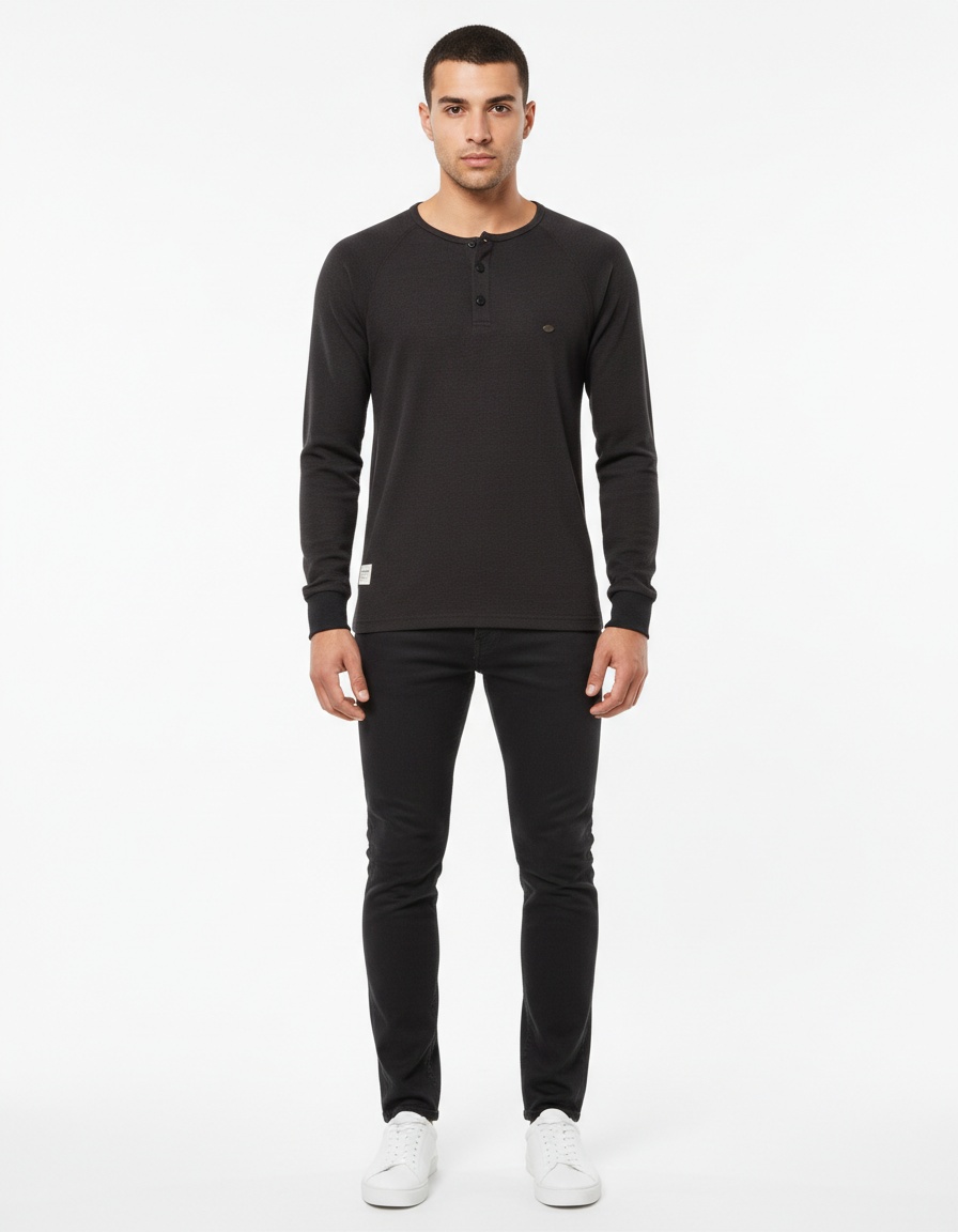Long-Sleeved Henley Men's T-Shirt for Autumn and Winter Casual Wear