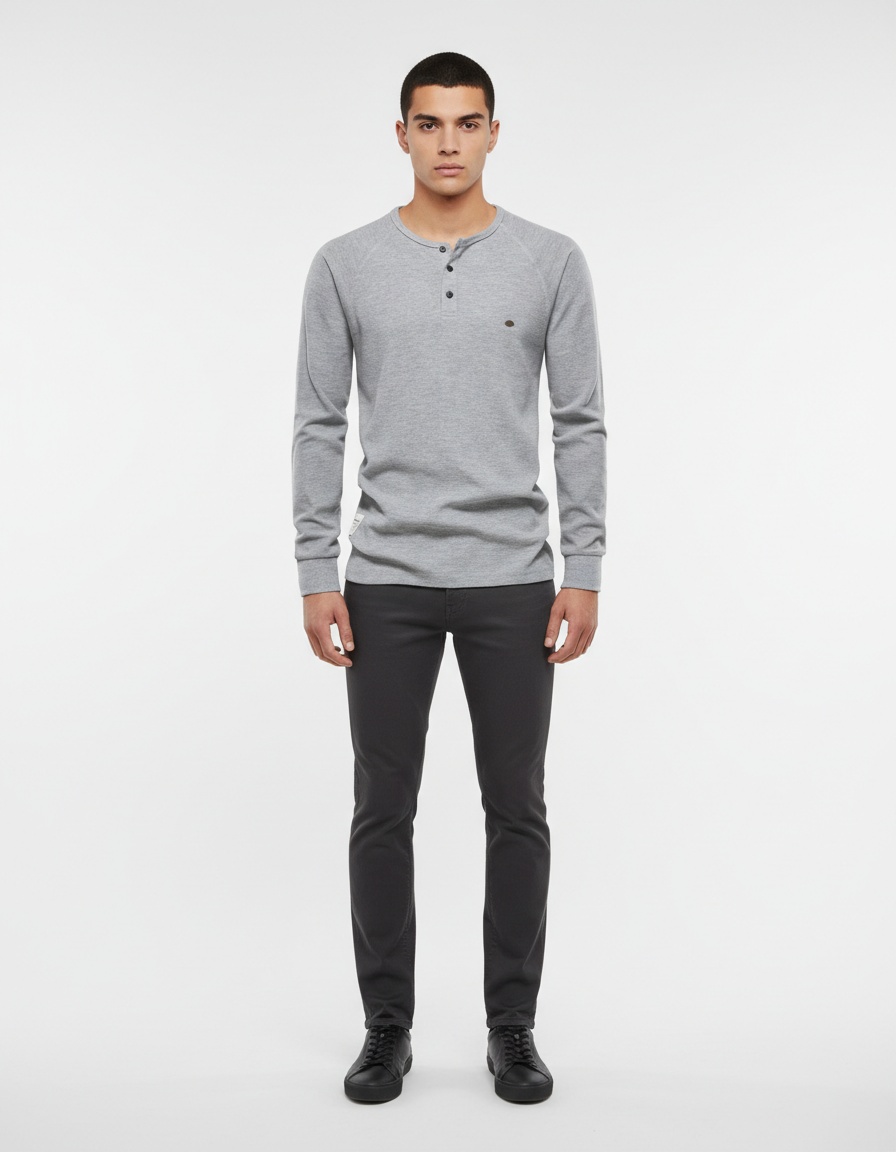 Long-Sleeved Henley Men's T-Shirt for Autumn and Winter Casual Wear