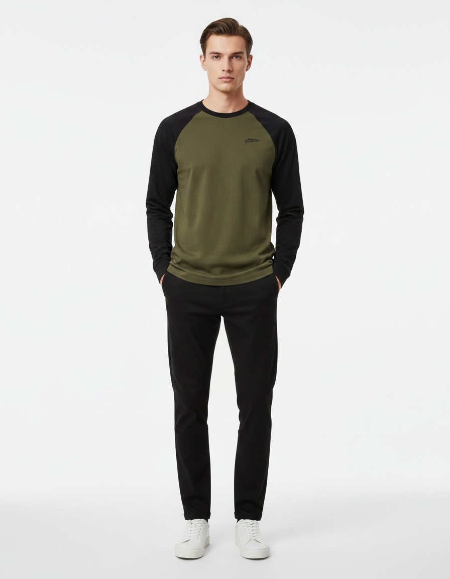 Camiseta de hombre con mangas raglán y patchwork, corte informal y transpirable