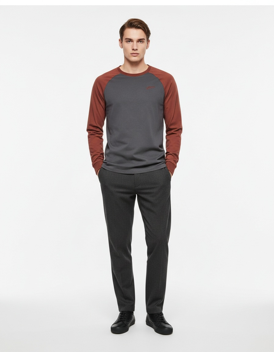 Camiseta de hombre con mangas raglán y patchwork, corte informal y transpirable