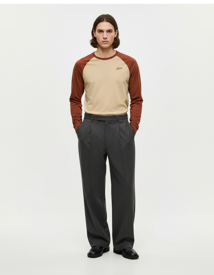 Camiseta de hombre con mangas raglán y patchwork, corte informal y transpirable