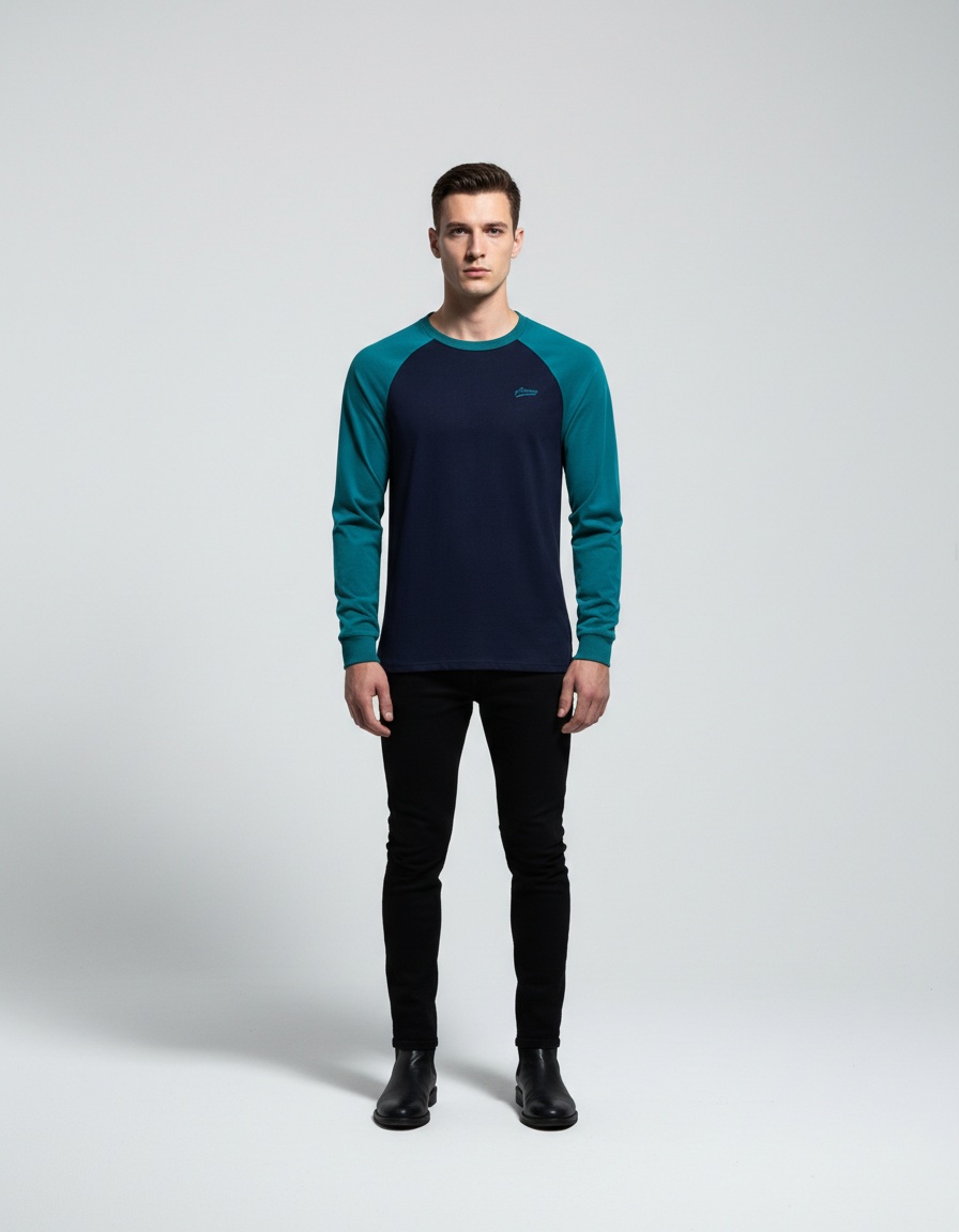 Camiseta de hombre con mangas raglán y patchwork, corte informal y transpirable