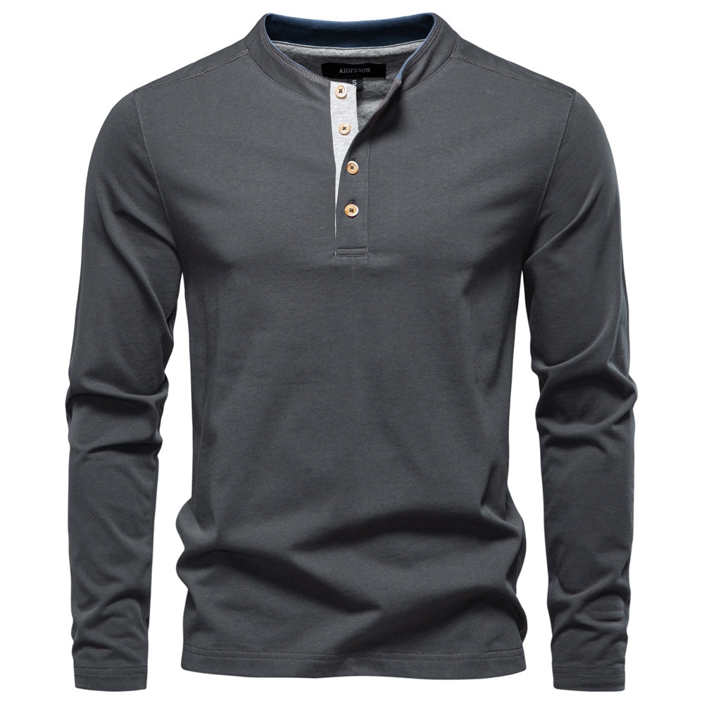Autumn Color Block Henley Collar Business Casual Men's T-Shirt