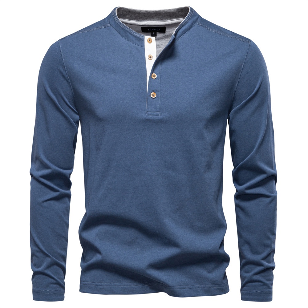 Autumn Color Block Henley Collar Business Casual Men's T-Shirt