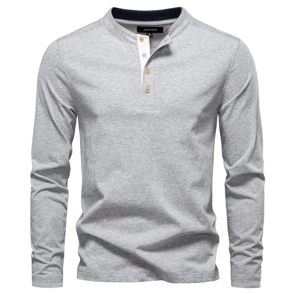 Autumn Color Block Henley Collar Business Casual Men's T-Shirt