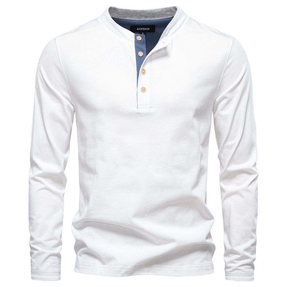 Autumn Color Block Henley Collar Business Casual Men's T-Shirt