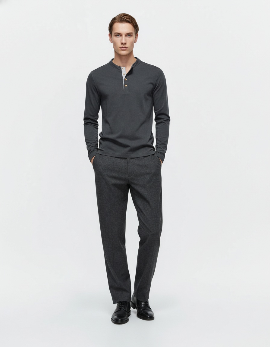 Autumn Color Block Henley Collar Business Casual Men's T-Shirt