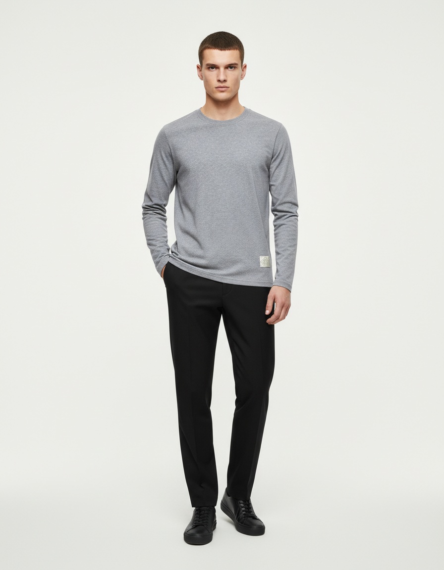 Casual Round Neck Long-Sleeved Men's T-Shirt for Sportswear