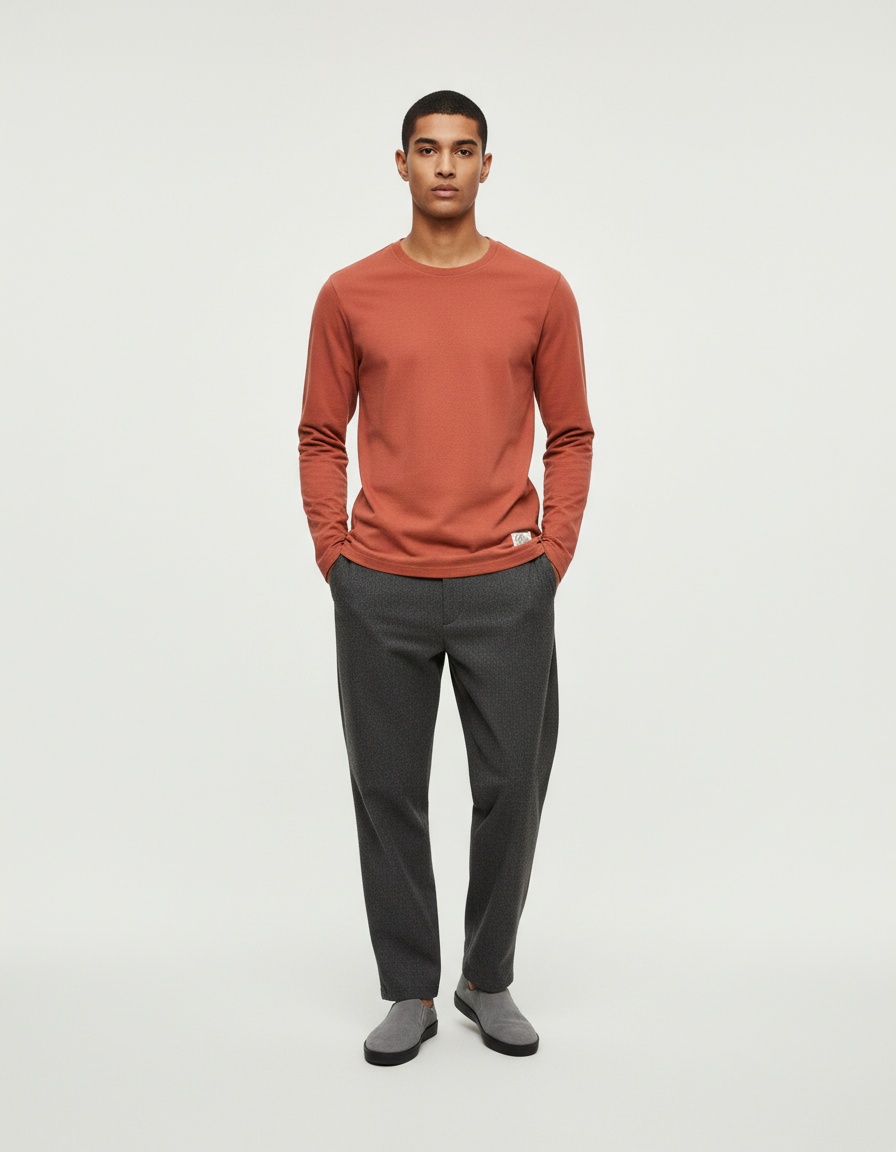 Casual Round Neck Long-Sleeved Men's T-Shirt for Sportswear