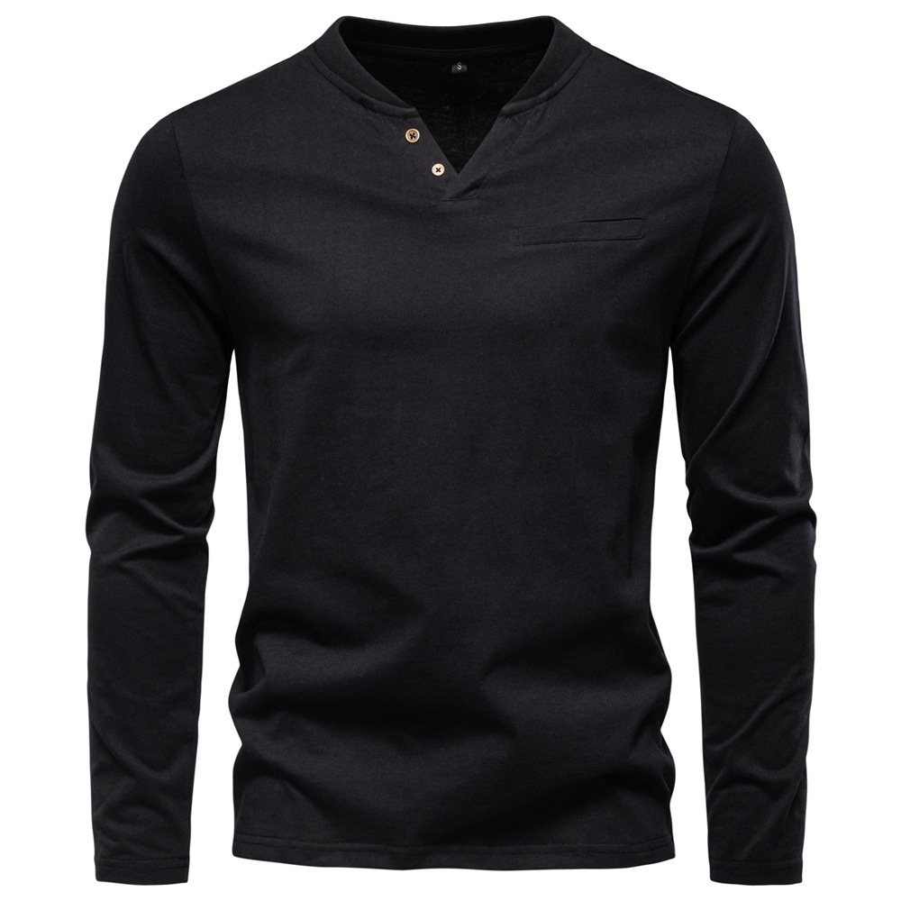 Slim Fit V-Neck Long Sleeve Men's T-Shirt for Autumn Casual Wear